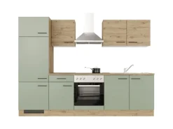 Flex-Well Exclusiv Küchenzeile Cara 270 cm Schilfgrün matt - Artisan Eiche