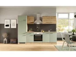 Flex-Well Exclusiv Küchenzeile Cara 270 cm Schilfgrün matt - Artisan Eiche