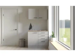 Flex-Well Exclusiv Miniküche Lund 100 cm Lichtgrau glänzend-Rauchgrau