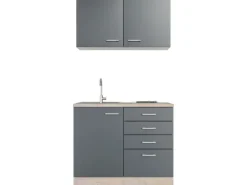 Flex-Well Exclusiv Miniküche Morena 100 cm Basaltgrau matt - San Remo Eiche