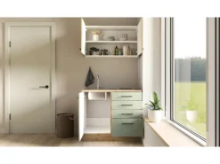 Flex-Well Exclusiv Miniküche Cara 100 cm Schilfgrün matt - Artisan Eiche