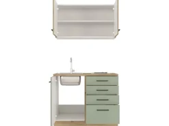Flex-Well Exclusiv Miniküche Cara 100 cm Schilfgrün matt - Artisan Eiche