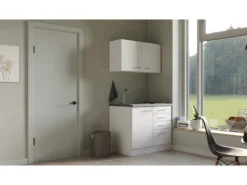 Flex-Well Exclusiv Miniküche Joelina 100 cm Weiß matt - Beton Grau