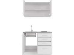 Flex-Well Exclusiv Miniküche Joelina 100 cm Weiß matt - Beton Grau