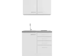 Flex-Well Exclusiv Miniküche Joelina 100 cm Weiß matt - Beton Grau