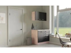 Flex-Well Exclusiv Miniküche Lara 100 cm Anthrazit - San Remo Eiche