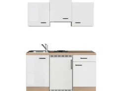 Flex-Well Exclusiv Singleküche Valero 150 cm Hochglanz Weiß - Sonoma Eiche