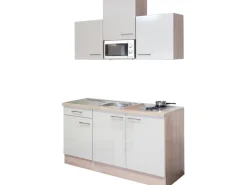 Flex-Well Exclusiv Singleküche Orlando 150 cm breit Kaschmir Glanz-Sonoma Eiche