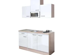 Flex-Well Exclusiv Singleküche Valero 150 cm breit Hochglanz Weiß-Sonoma Eiche