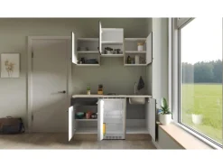 Flex-Well Exclusiv Singleküche Capri 150 cm Schwarz Matt-Endgrain Oak