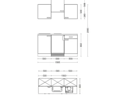 Flex-Well Exclusiv Singleküche Capri 150 cm Schwarz Matt-Endgrain Oak
