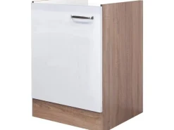 Flex-Well Exclusiv Spülenunterschrank Valero 50cm Hochglanz Weiß-Sonoma Eiche