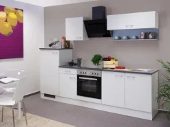 Flex-Well Küchenzeile Lucca 270 cm Weiß mit Kopffreihaube inkl. Wandregal