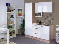 Flex-Well Singleküche 150 cm Valero Hochglanz Weiß-Sonoma Eiche