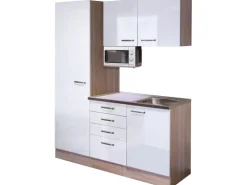 Flex-Well Singleküche 150 cm Valero Hochglanz Weiß-Sonoma Eiche