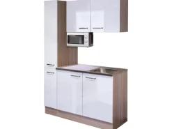 Flex-Well Singleküche 130 cm Valero Hochglanz Weiß-Sonoma Eiche