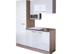 Flex-Well Singleküche 150 cm Valero Hochglanz Weiß-Sonoma Eiche