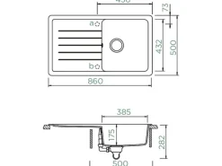 Granitspüle Altena D-100 inkl. Küchenarmatur Simi 50 cm x 86 cm Onyx