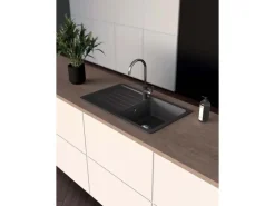 Granitspüle Altena D-100 inkl. Küchenarmatur Simi 50 cm x 86 cm Onyx