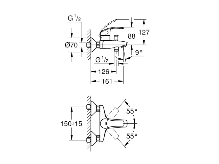 Grohe Einhand-Wannenbatterie Eurosmart Chrom