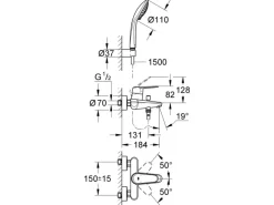 Grohe Einhand-Wannenbatterie Eurodisc C DN 15 mit Brausegarnitur