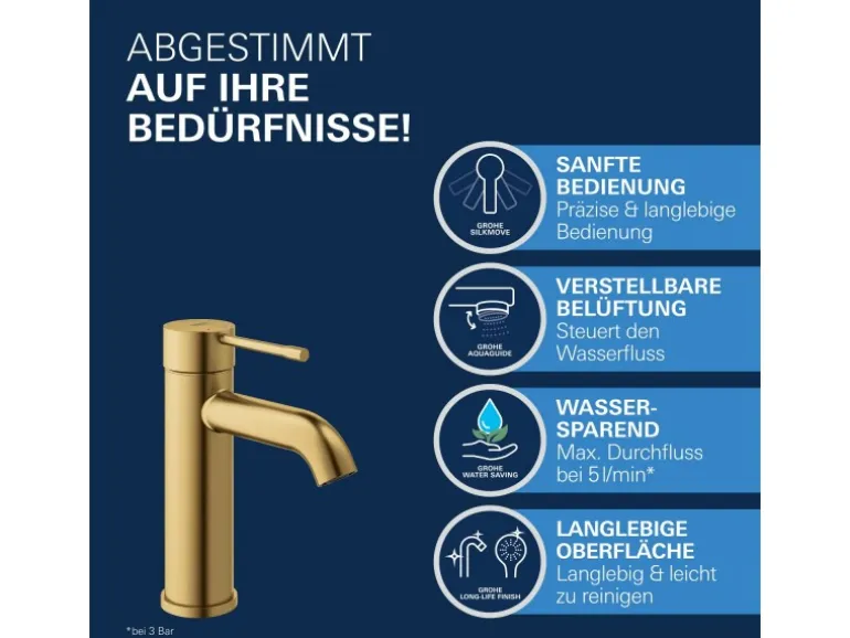 Grohe Einhand-Waschtischbatterie Essence S-Size Cool Sunrise gebürstet