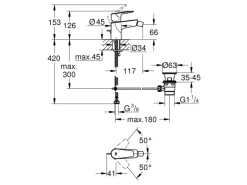 Grohe QuickFix Bidetarmatur Start Edge Zugstangen-Ablaufgarnitur 32 mm (1 1/4