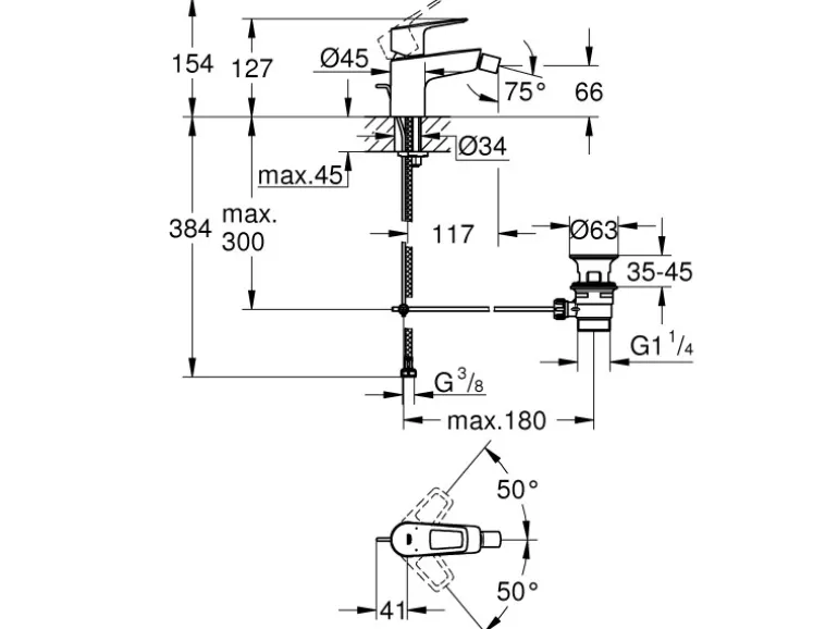 Grohe QuickFix Bidetarmatur Start Loop Zugstangen-Ablaufgarnitur 32 mm (1 1/4")