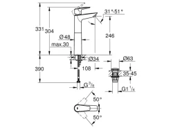 Grohe QuickFix Waschtischarmatur Start Edge XL Push-open Ablaufgarnitur 1 1/4