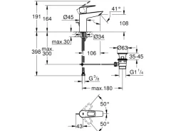 Grohe QuickFix Waschtischarmatur Start Loop M Zugstangen-Ablaufgarnitur 1 1/4
