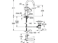 Grohe QuickFix Waschtischarmatur Start Loop L Zugstangen-Ablaufgarnitur 1 1/4