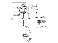 Grohe QuickFix Waschtischarmatur Start Loop S Push-open Ablaufgarnitur 1 1/4