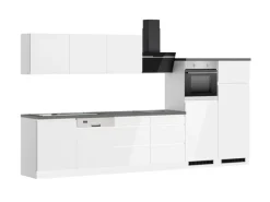 Held Küchen Küchenzeile Gera 360 cm Weiß/Beton mit E-Geräten Induktion