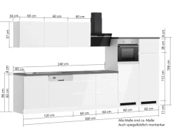 Held Küchen Küchenzeile Gera 360 cm Weiß/Beton mit E-Geräten Induktion