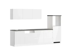 Held Küchen Küchenzeile Gera 300 cm Weiß/Beton ohne E-Geräte /autark