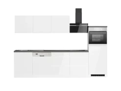 Held Küchen Küchenzeile Gera 300 cm Weiß/Beton mit E-Geräten Induktion