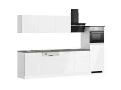 Held Küchen Küchenzeile Gera 300 cm Weiß/Beton mit E-Geräten Induktion