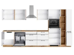 Held Küchen Küchenzeile Kempten 360 cm Weiß/Wotan mit E-Geräte