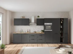 Held Küchen Küchenzeile Kempten 420 cm Grau/Graphit mit E-Geräten Induktion