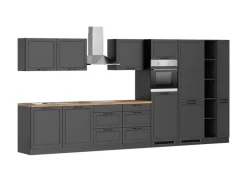 Held Küchen Küchenzeile Kempten 420 cm Grau/Graphit mit E-Geräten Induktion