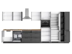 Held Küchen Küchenzeile Kempten 420 cm Grau/Graphit mit E-Geräten Induktion