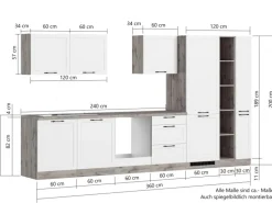 Held Küchen Küchenzeile Kempten 360 cm ohne E-Geräte Wotan/Weiß