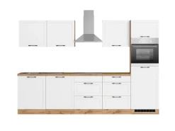 Held Küchen Küchenzeile Kempten 300 cm Weiß/Wotan mit E-Geräten Induktion