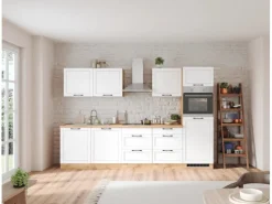 Held Küchen Küchenzeile Kempten 300 cm Weiß/Wotan mit E-Geräten Induktion