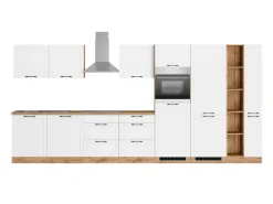 Held Küchen Küchenzeile Kempten 420 cm Weiß/Wotan mit E-Geräten Induktion