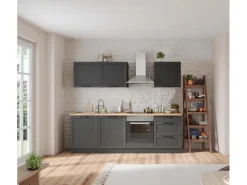 Held Küchen Küchenzeile Kempten 240 cm mit E-Geräten Graphit/Grau