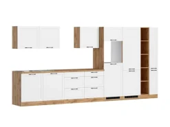 Held Küchen Küchenzeile Kempten 420 cm Weiß/Wotan ohne E-Geräte