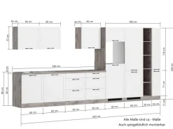 Held Küchen Küchenzeile Kempten 420 cm Weiß/Wotan ohne E-Geräte