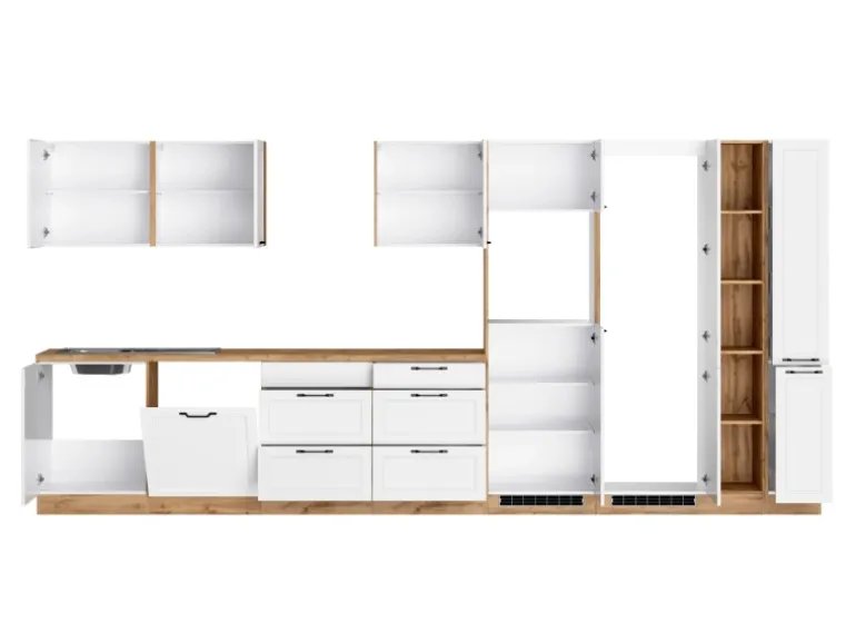 Held Küchen Küchenzeile Kempten 420 cm Weiß/Wotan ohne E-Geräte