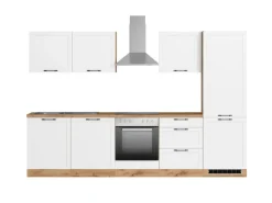 Held Küchen Küchenzeile Kempten 300 cm mit E-Geräten Wotan/Weiß